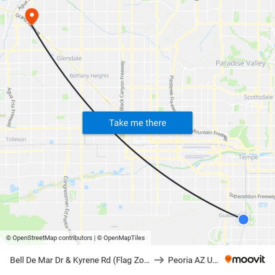 Bell De Mar Dr & Kyrene Rd (Flag Zone) to Peoria AZ USA map