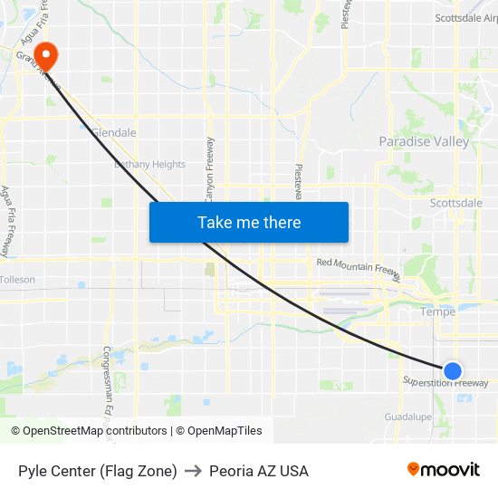 Pyle Center (Flag Zone) to Peoria AZ USA map