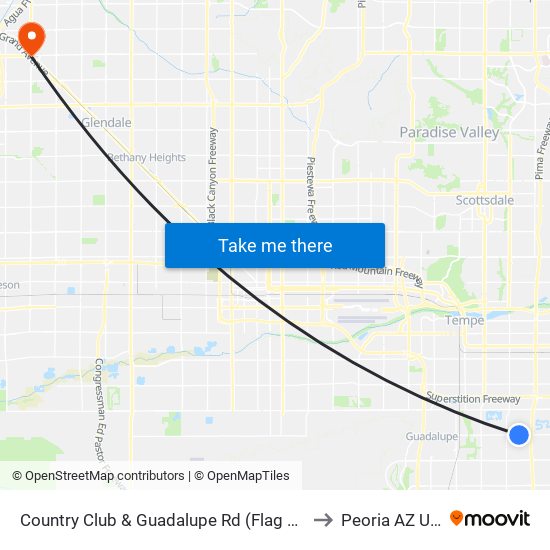 Country Club & Guadalupe Rd (Flag Zone) to Peoria AZ USA map