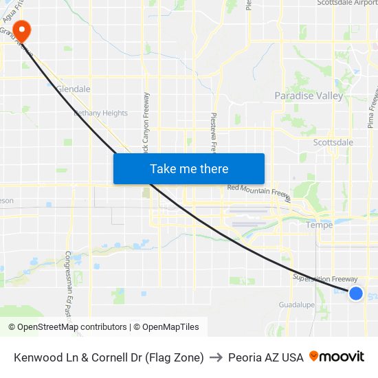 Kenwood Ln & Cornell Dr (Flag Zone) to Peoria AZ USA map