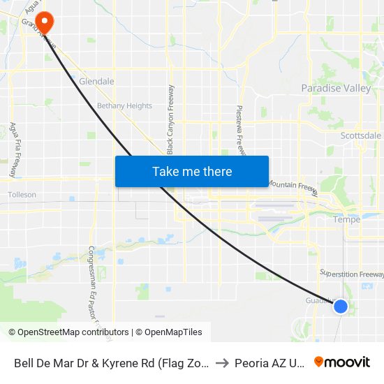 Bell De Mar Dr & Kyrene Rd (Flag Zone) to Peoria AZ USA map