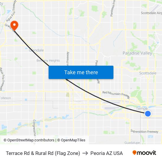 Terrace Rd & Rural Rd (Flag Zone) to Peoria AZ USA map