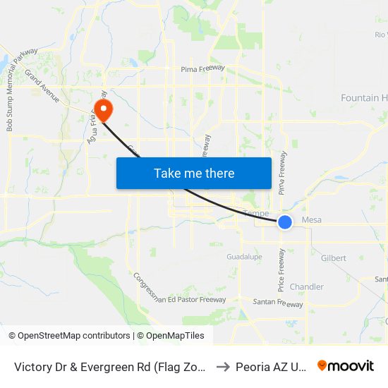 Victory Dr & Evergreen Rd (Flag Zone) to Peoria AZ USA map