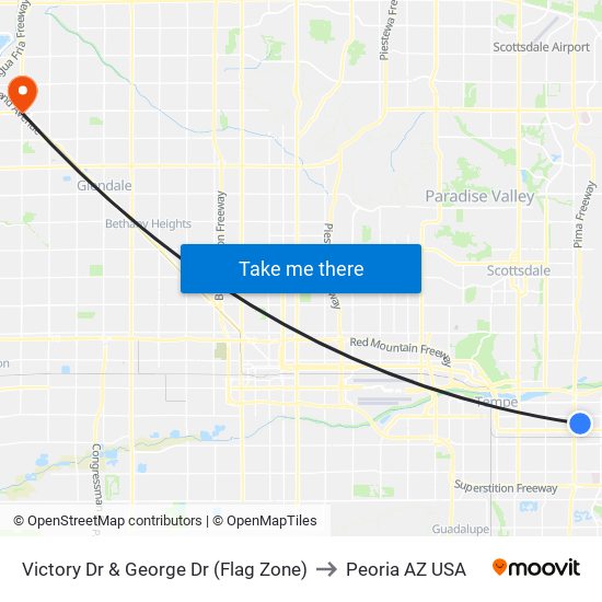 Victory Dr & George Dr (Flag Zone) to Peoria AZ USA map