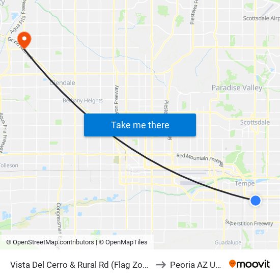 Vista Del Cerro & Rural Rd (Flag Zone) to Peoria AZ USA map