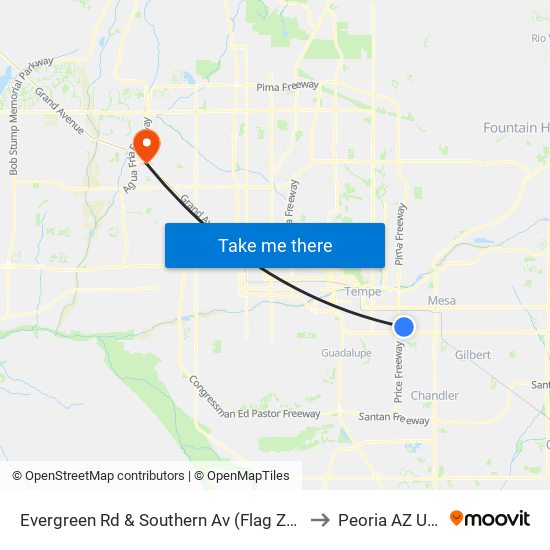 Evergreen Rd & Southern Av (Flag Zone) to Peoria AZ USA map