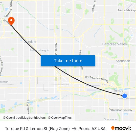 Terrace Rd & Lemon St (Flag Zone) to Peoria AZ USA map