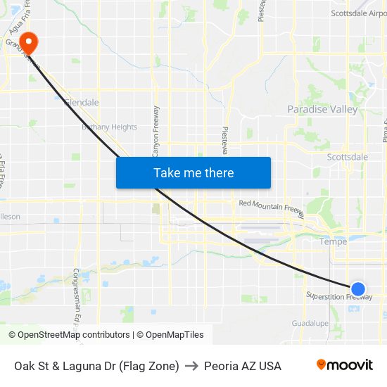 Oak St & Laguna Dr (Flag Zone) to Peoria AZ USA map