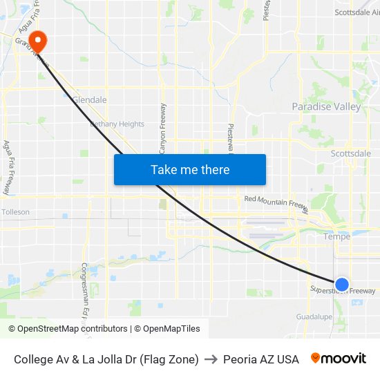 College Av & La Jolla Dr (Flag Zone) to Peoria AZ USA map