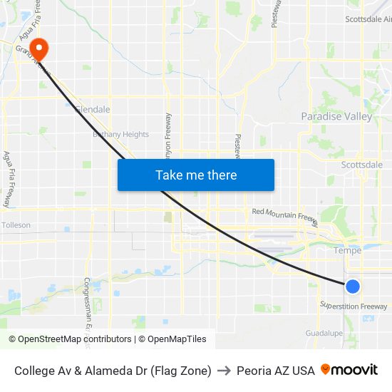 College Av & Alameda Dr (Flag Zone) to Peoria AZ USA map