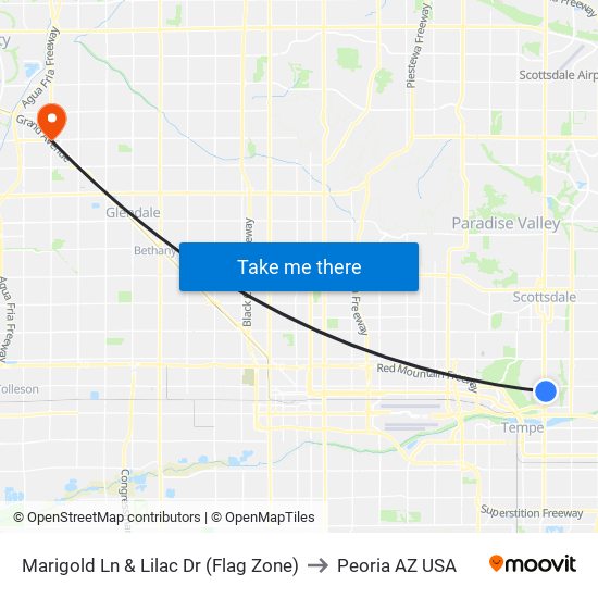 Marigold Ln & Lilac Dr (Flag Zone) to Peoria AZ USA map