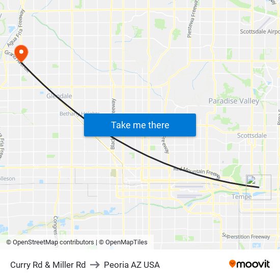 Curry Rd & Miller Rd to Peoria AZ USA map