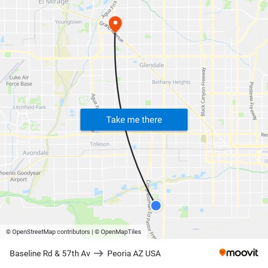 Baseline Rd & 57th Av to Peoria AZ USA map