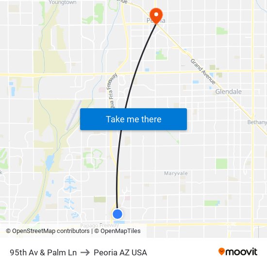 95th Av & Palm Ln to Peoria AZ USA map