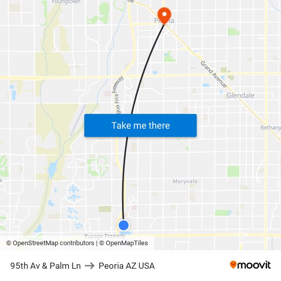 95th Av & Palm Ln to Peoria AZ USA map
