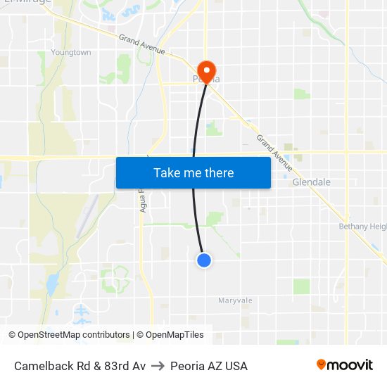 Camelback Rd & 83rd Av to Peoria AZ USA map