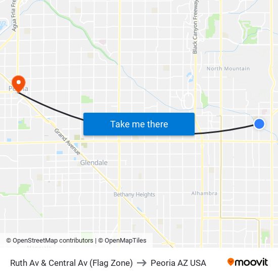 Ruth Av & Central Av (Flag Zone) to Peoria AZ USA map