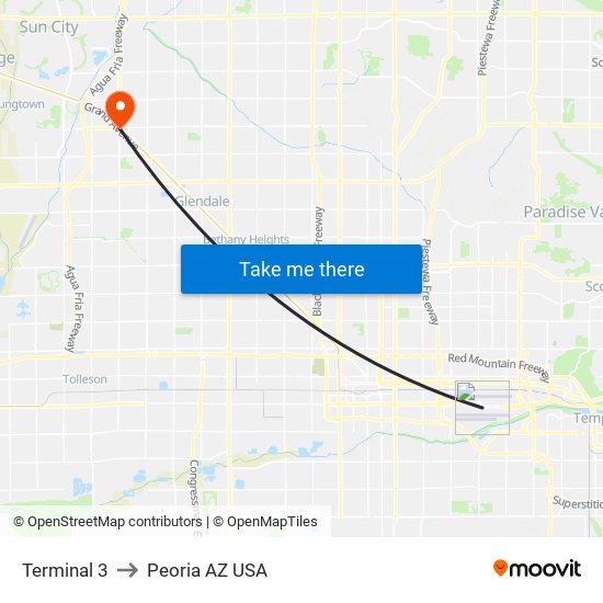 Terminal 3 to Peoria AZ USA map