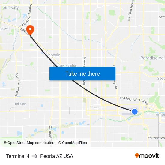 Terminal 4 to Peoria AZ USA map