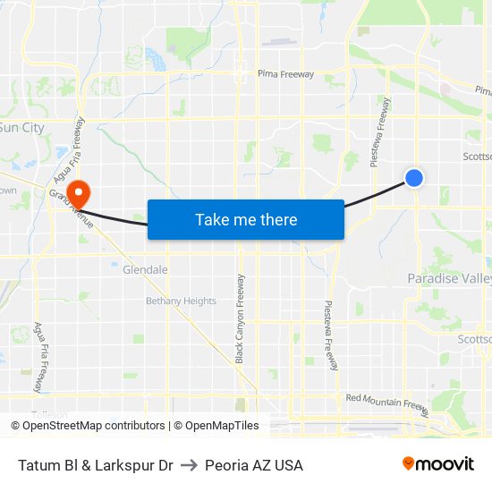 Tatum Bl & Larkspur Dr to Peoria AZ USA map