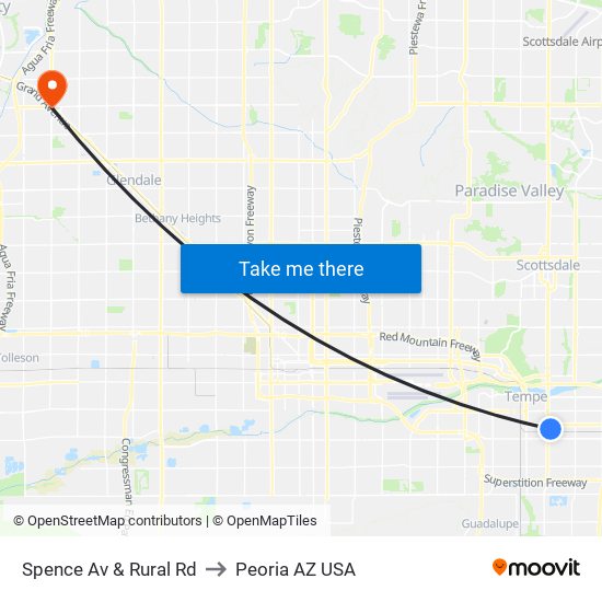 Spence Av & Rural Rd to Peoria AZ USA map