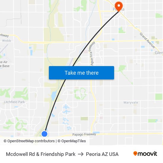 Mcdowell Rd & Friendship Park to Peoria AZ USA map