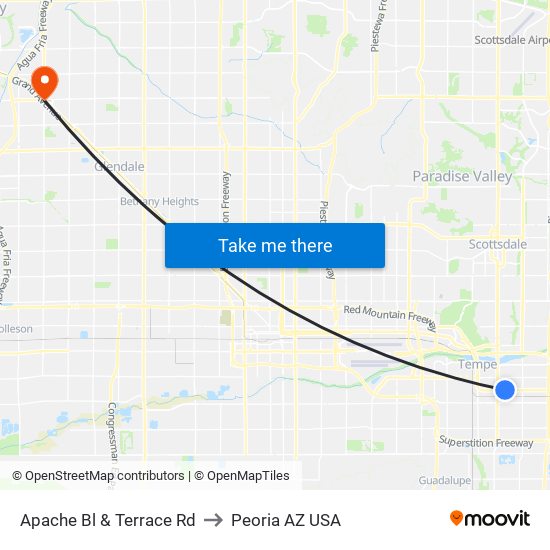 Apache Bl & Terrace Rd to Peoria AZ USA map