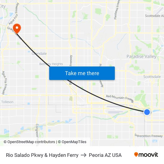 Rio Salado Pkwy & Hayden Ferry to Peoria AZ USA map