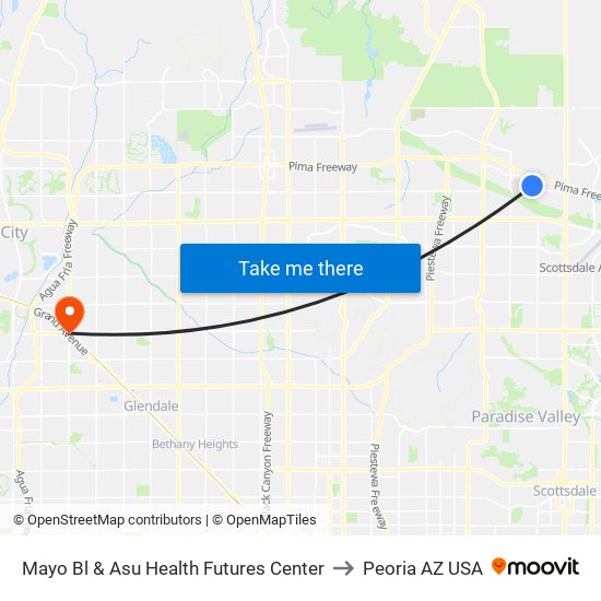 Mayo Bl & Asu Health Futures Center to Peoria AZ USA map