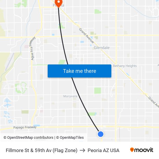 Fillmore St & 59th Av (Flag Zone) to Peoria AZ USA map