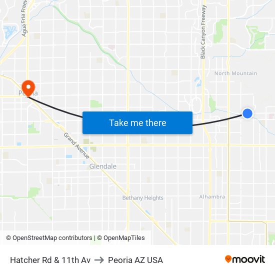 Hatcher Rd & 11th Av to Peoria AZ USA map