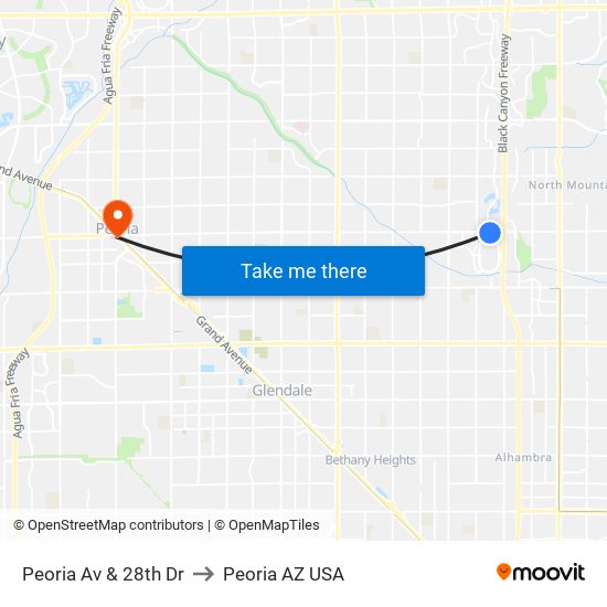 Peoria Av & 28th Dr to Peoria AZ USA map