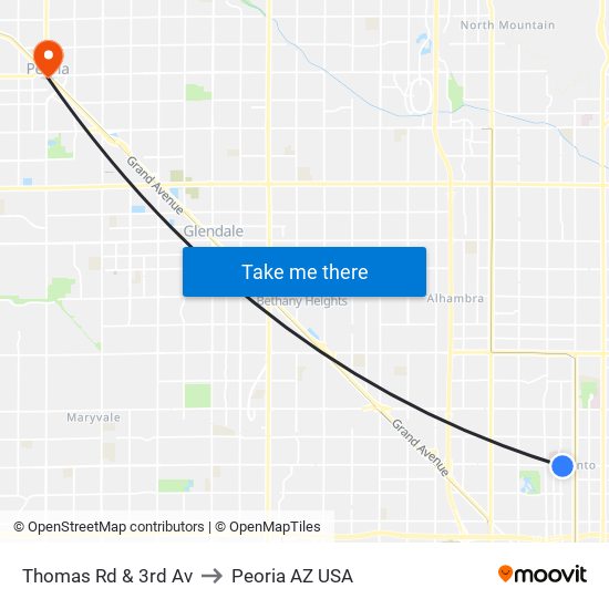 Thomas Rd & 3rd Av to Peoria AZ USA map