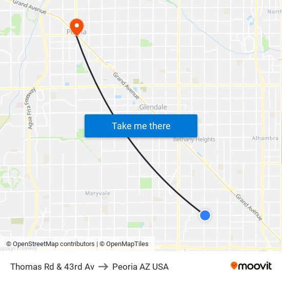 Thomas Rd & 43rd Av to Peoria AZ USA map
