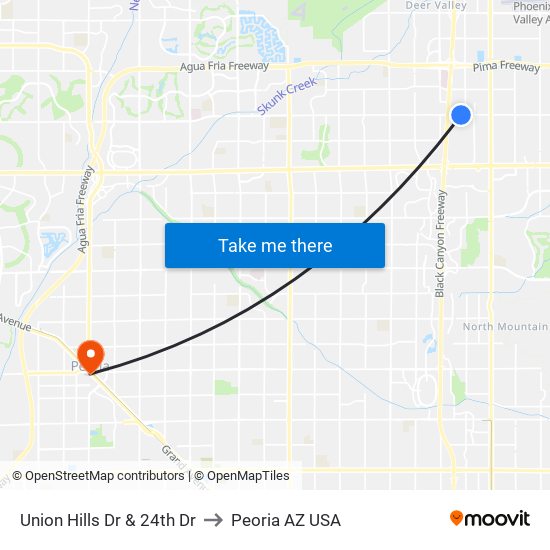 Union Hills Dr & 24th Dr to Peoria AZ USA map