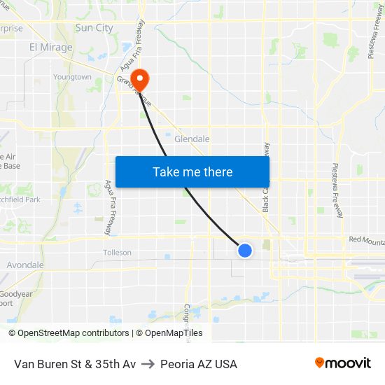 Van Buren St & 35th Av to Peoria AZ USA map