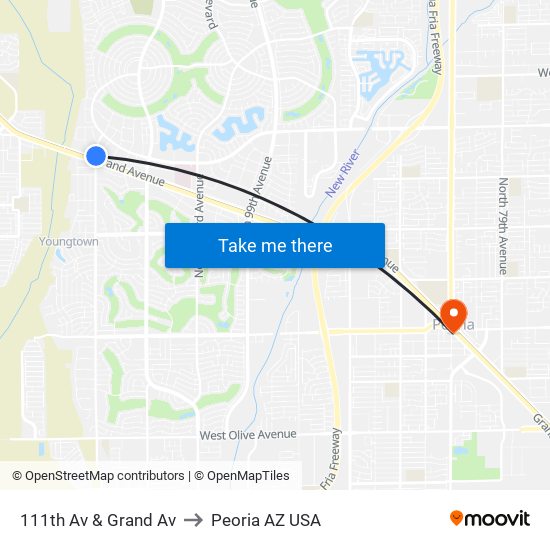 111th Av & Grand Av to Peoria AZ USA map