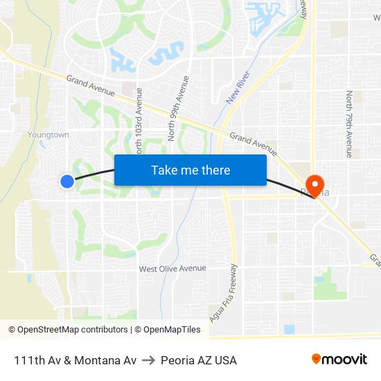 111th Av & Montana Av to Peoria AZ USA map