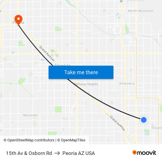 15th Av & Osborn Rd to Peoria AZ USA map