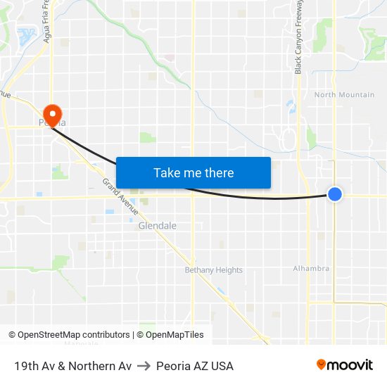 19th Av & Northern Av to Peoria AZ USA map