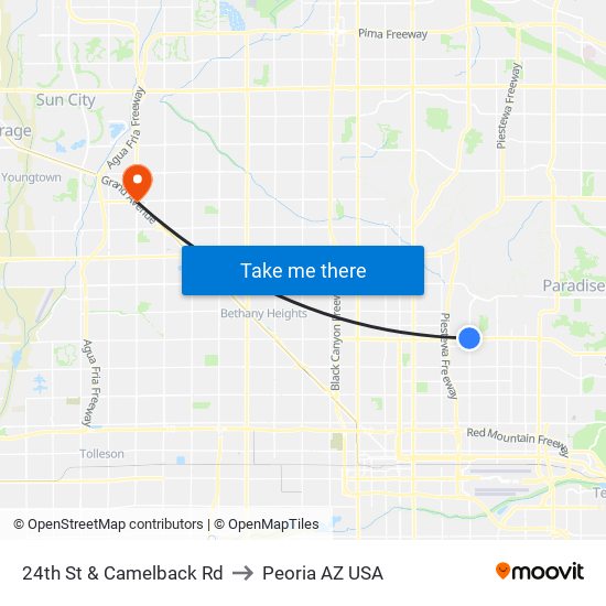 24th St & Camelback Rd to Peoria AZ USA map