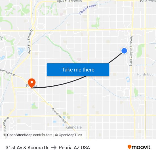 31st Av & Acoma Dr to Peoria AZ USA map