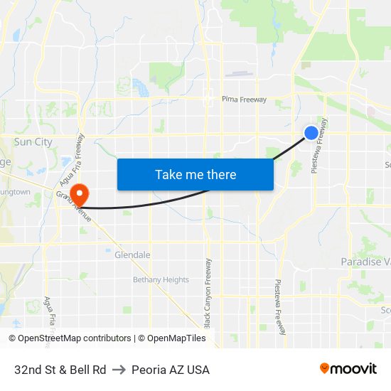 32nd St & Bell Rd to Peoria AZ USA map