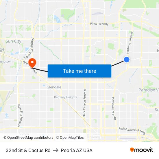 32nd St & Cactus Rd to Peoria AZ USA map