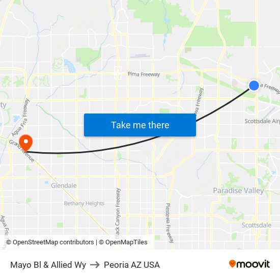 Mayo Bl & Allied Wy to Peoria AZ USA map