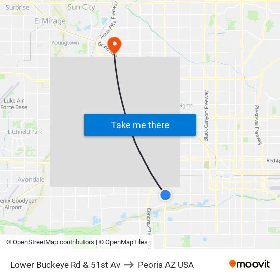 Lower Buckeye Rd & 51st Av to Peoria AZ USA map