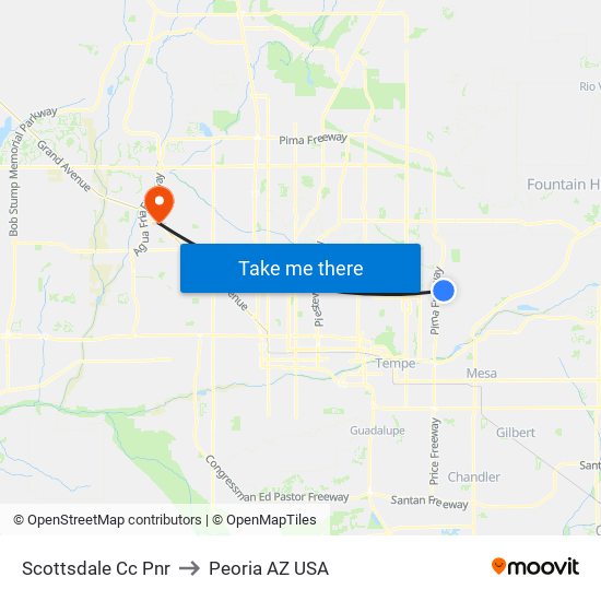 Scottsdale Cc Pnr to Peoria AZ USA map