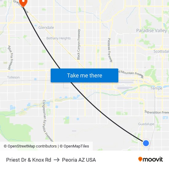 Priest Dr & Knox Rd to Peoria AZ USA map