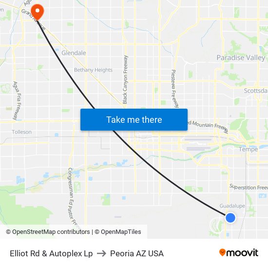 Elliot Rd & Autoplex Lp to Peoria AZ USA map