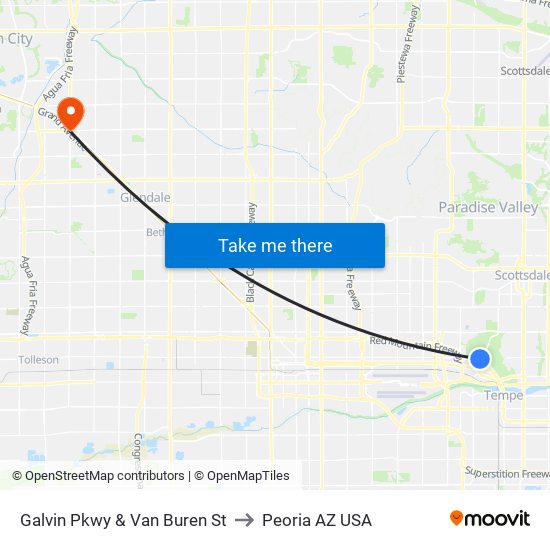 Galvin Pkwy & Van Buren St to Peoria AZ USA map